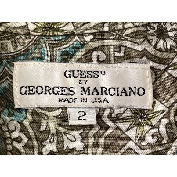 Vintage 90s Guess George Marciano Top Women’s 2 Green Floral Button Up Retro - Picture 5 of 8
